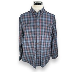 Duluth Trading Thick Flannel Shirt Men's Large Heavy Blue Plaid Cotton Button